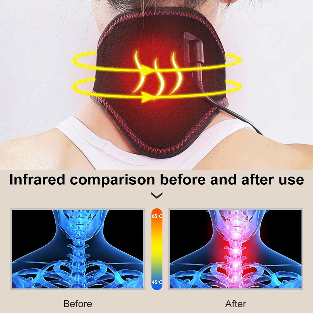 Adjustable Electric Heating Neck Brace - Portable Cervical Therapy Device for Pain Relief and Comfort