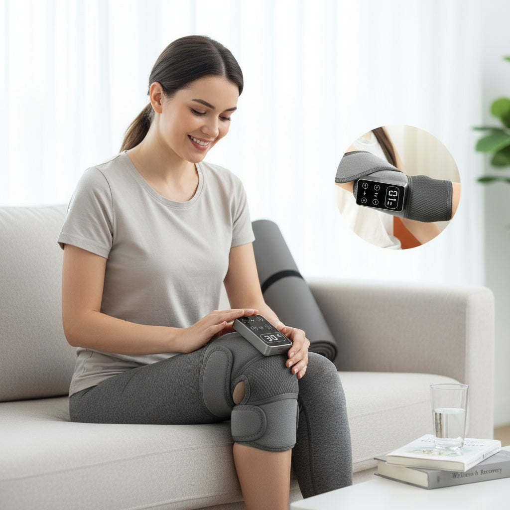 Attelle 2en1 genoux chauffante vibrante