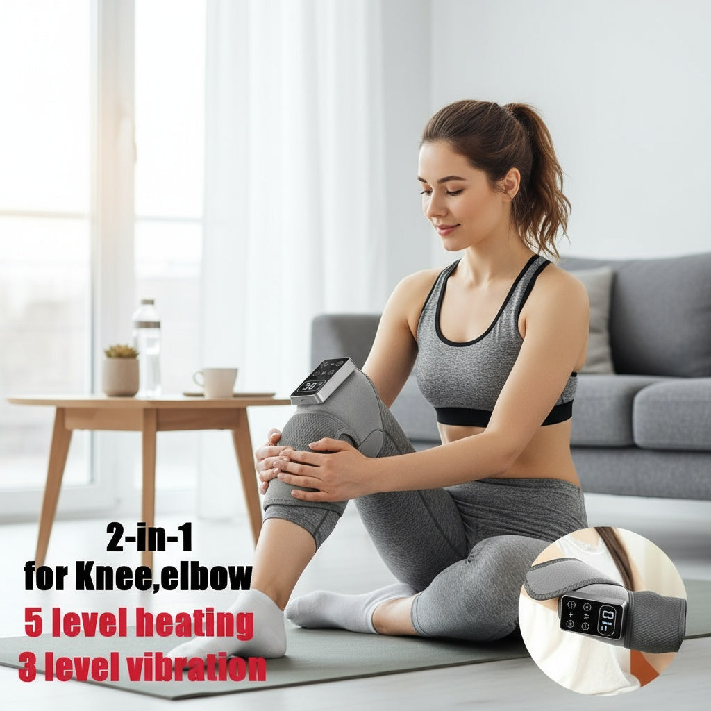 Attelle 2en1 genoux chauffante vibrante