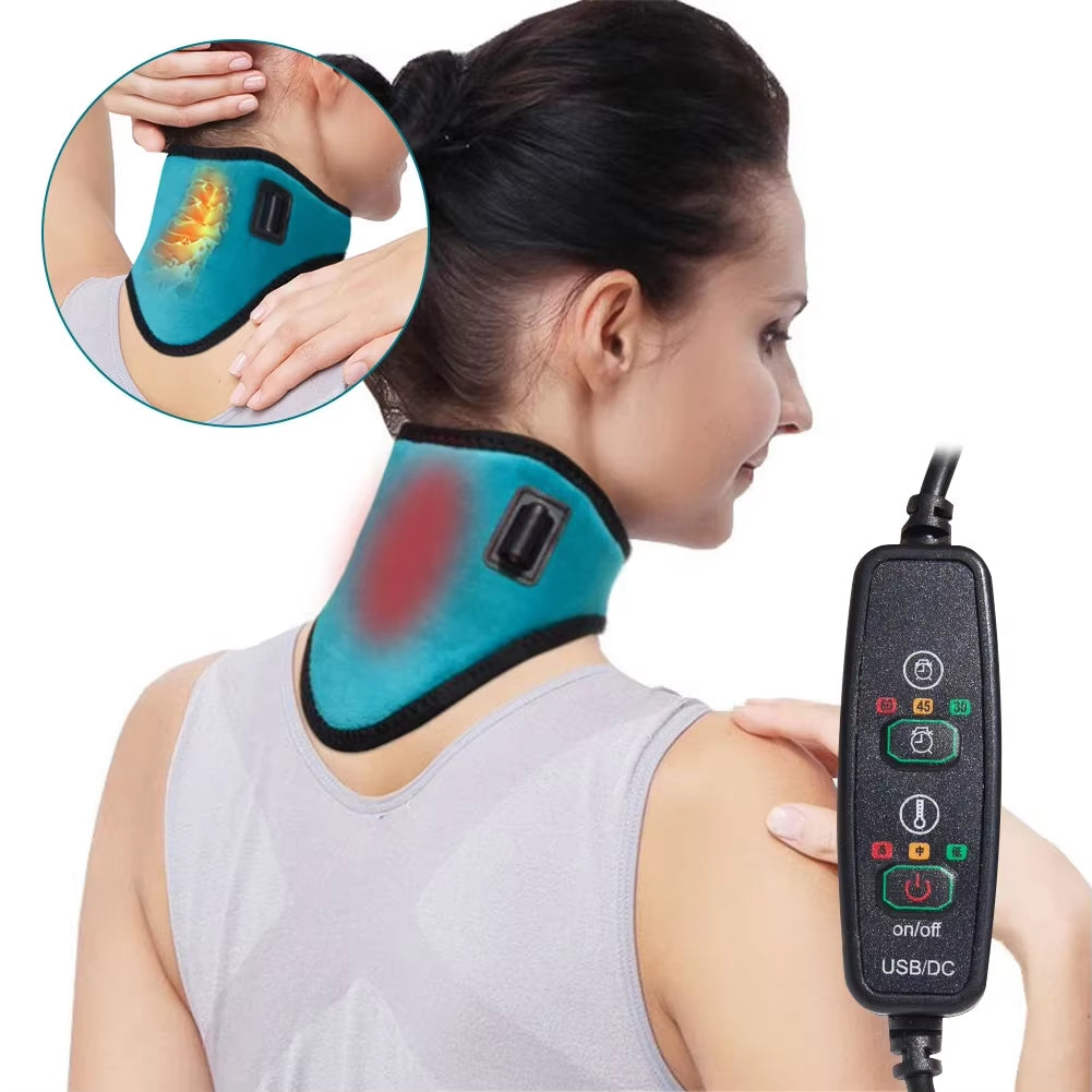 Adjustable Electric Heating Neck Brace - Portable Cervical Therapy Device for Pain Relief and Comfort